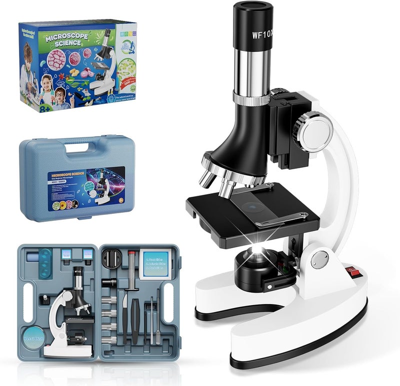 USCAMEL Kids Microscope Science Kit - 1200X Microscope for Kids 8-12 with Prepared Slides Metal Body LED Light Carrying Box Educational Compound Toy Set for Children Ages 5 Year Old Boys & Girls Gift - Image 1